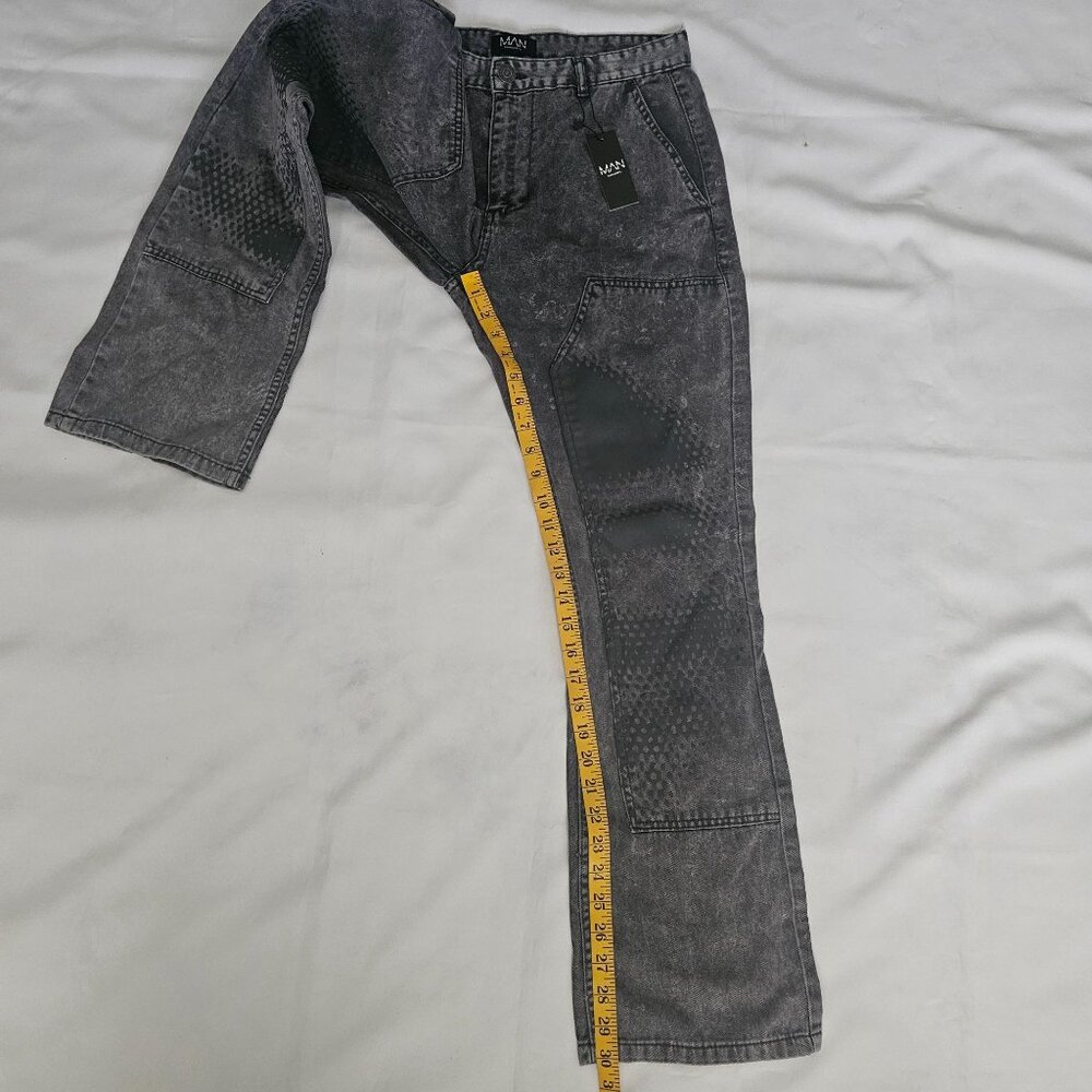Men's Washed Charcoal Patchwork Jeans - Picture 16 of 16